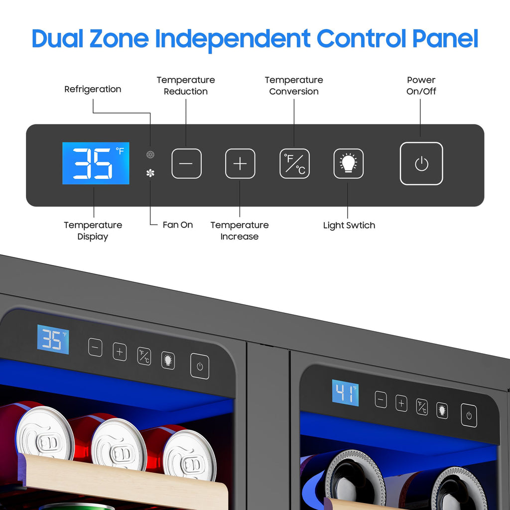 Dual-Zone Wine and Beverage Refrigerator with Locking French Doors