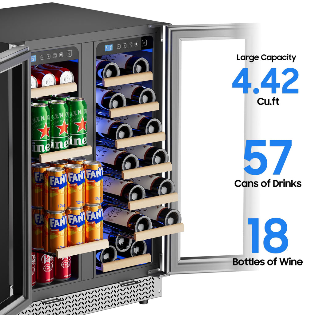 Dual-Zone Wine and Beverage Refrigerator with Locking French Doors