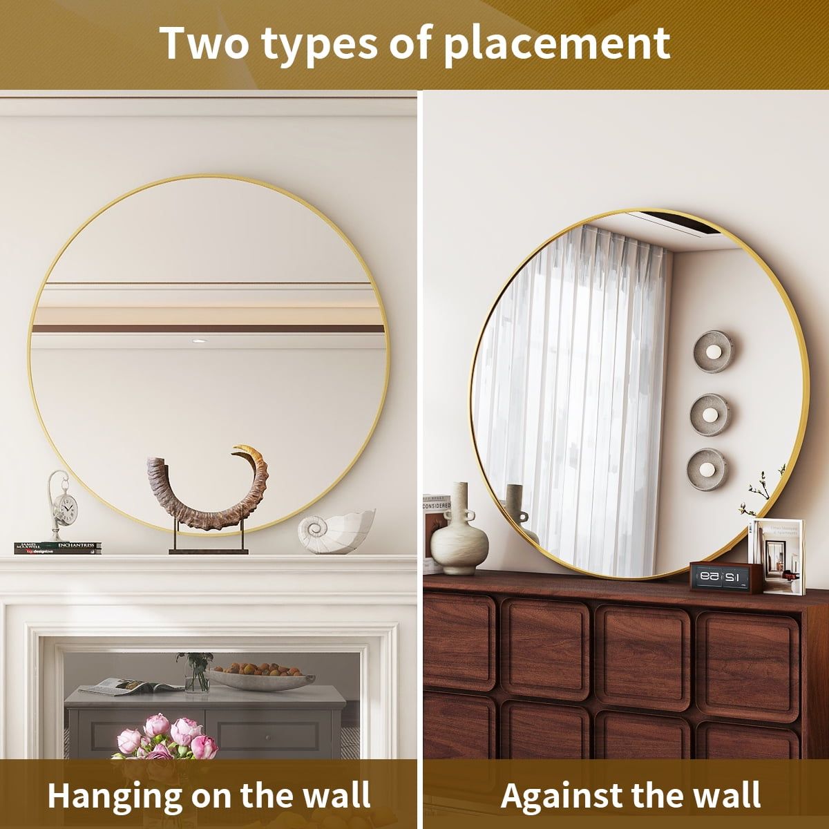 24 Round Wall Mirror with Sleek Gold Aluminum Frame