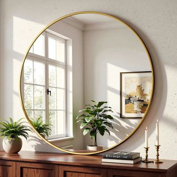24 Round Wall Mirror with Sleek Gold Aluminum Frame
