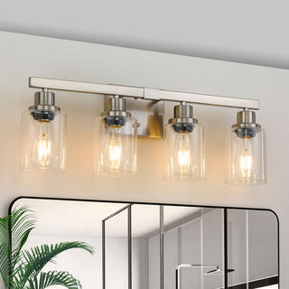 24" Modern 4-Light Bathroom Vanity Light Fixture - Brushed Nickel Finish with Clear Glass Shades, Pe
