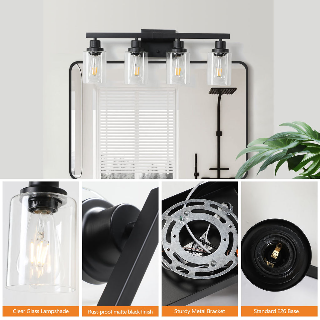 Modern Black Four-Light Vanity Wall Fixture