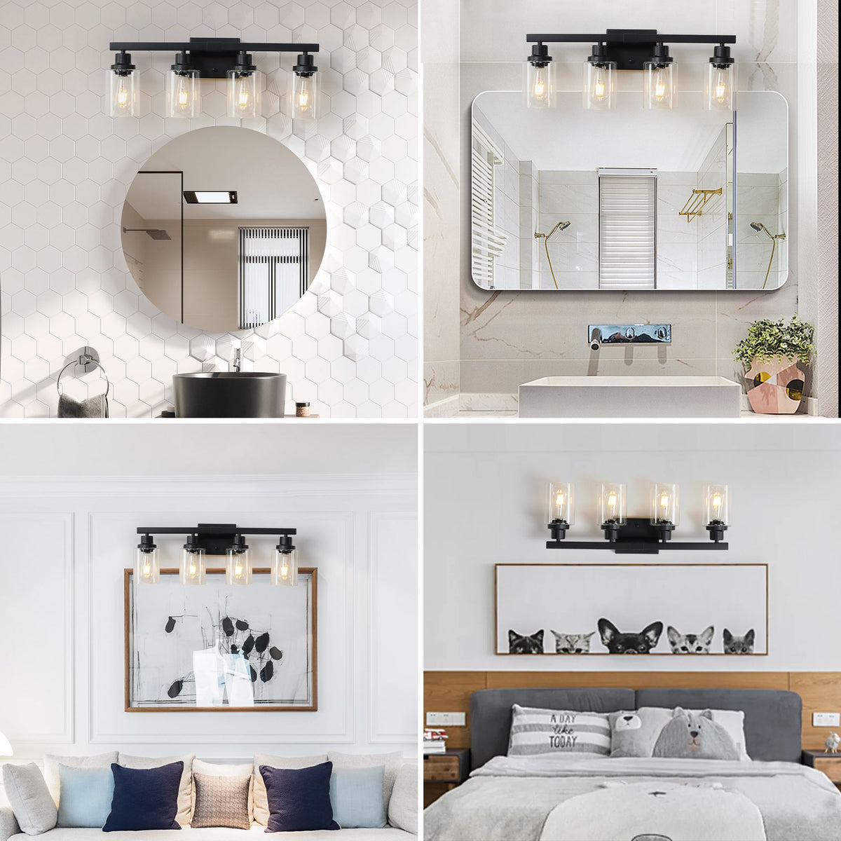 Modern Black Four-Light Vanity Wall Fixture