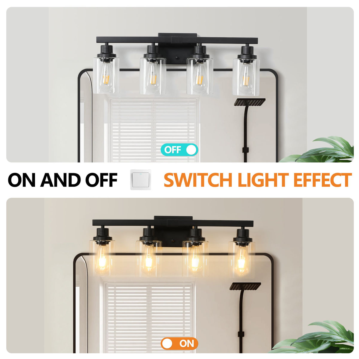 Modern Black Four-Light Vanity Wall Fixture