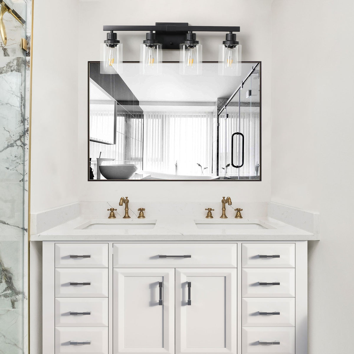 Modern Black Four-Light Vanity Wall Fixture