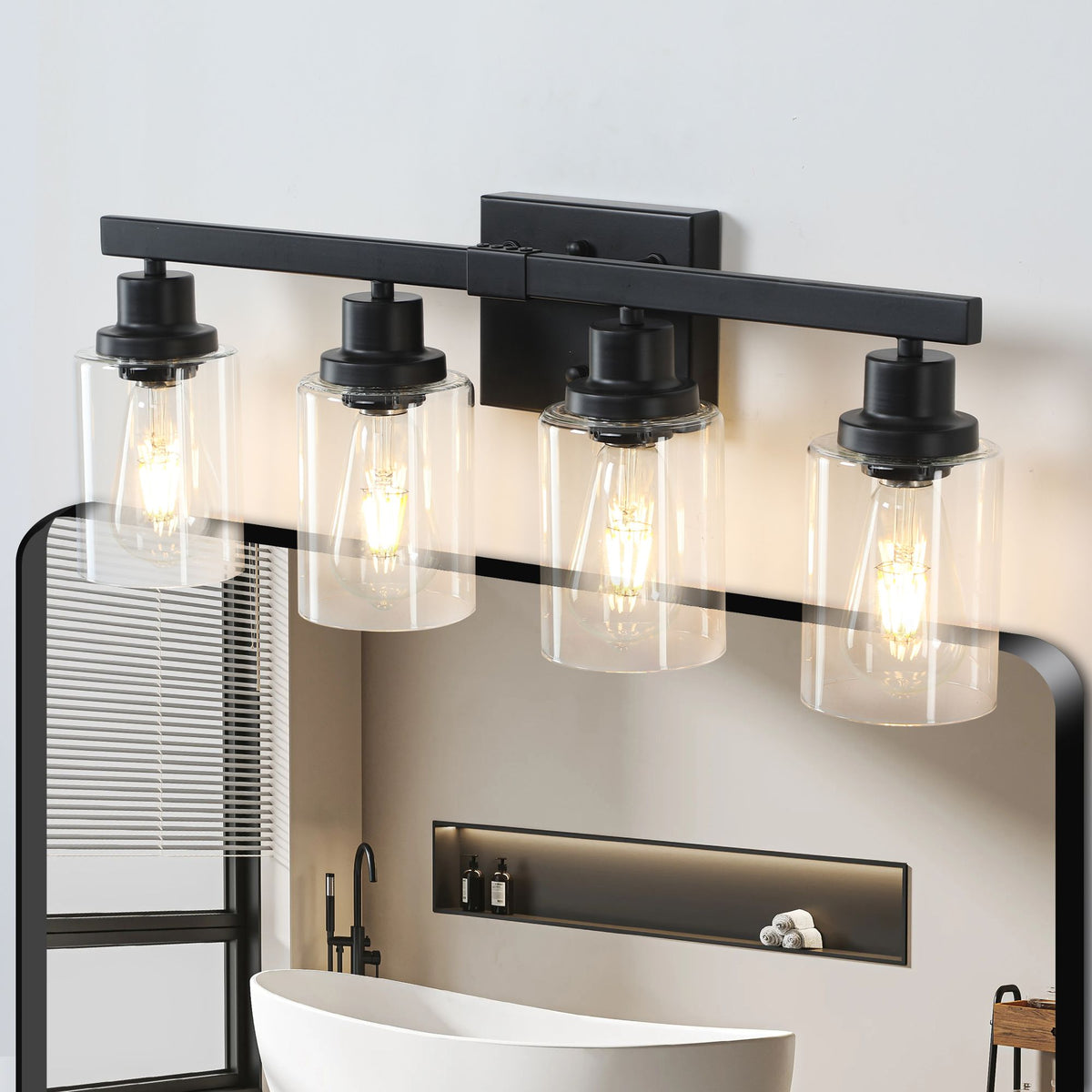 Modern Black Four-Light Vanity Wall Fixture
