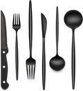 Polished Black Flatware Set with Steak Knives
