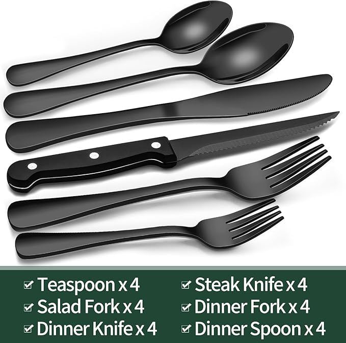 24-Piece Silverware Set with Steak Knives Steel Tableware Cutlery Set
