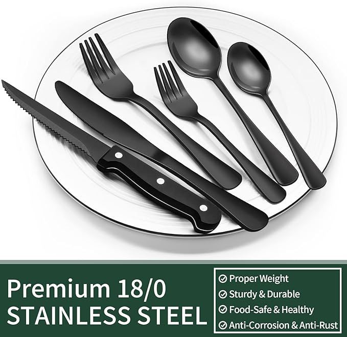 24-Piece Silverware Set with Steak Knives Steel Tableware Cutlery Set