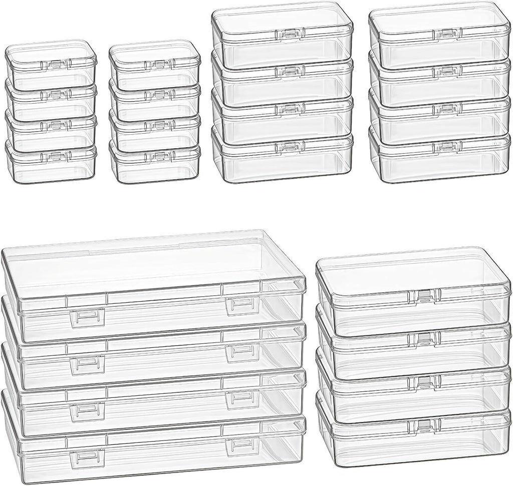 24-Piece Clear Mini Storage Boxes with Hinged Lids for Small Items