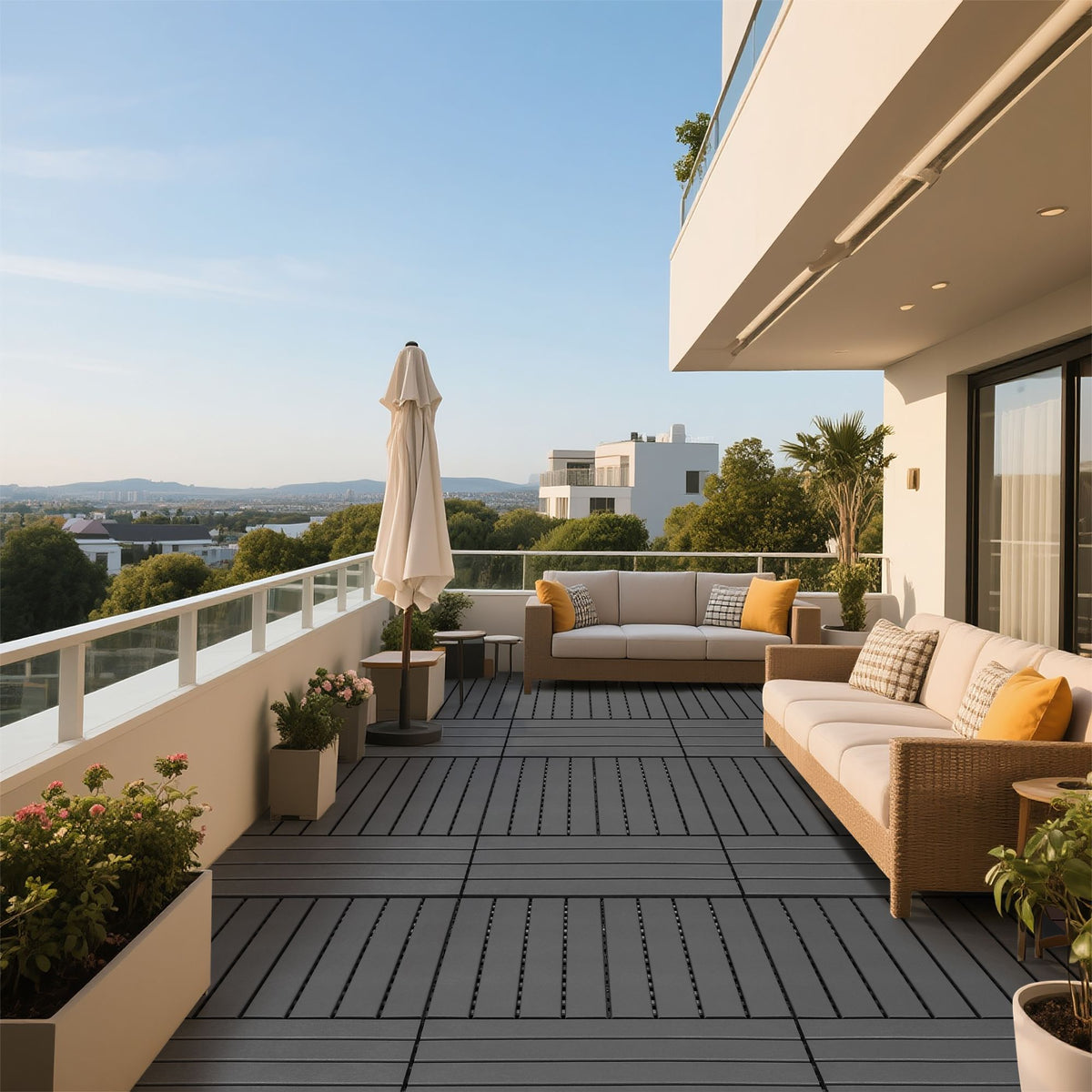 DIY Interlocking Outdoor Deck Tiles - Dark Gray, Easy Install Patio Flooring