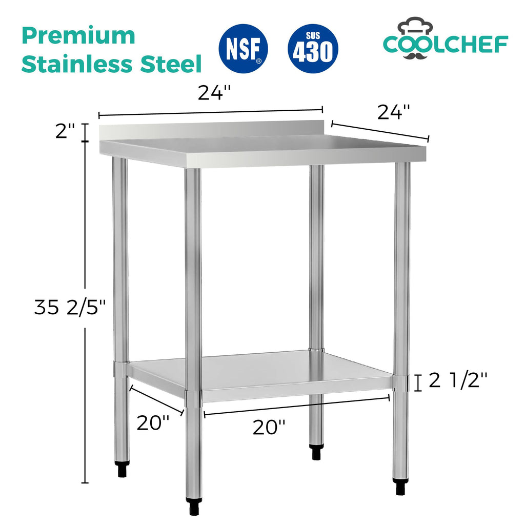 24" x 24" 18-Gauge Stainless Steel Commercial Work Table