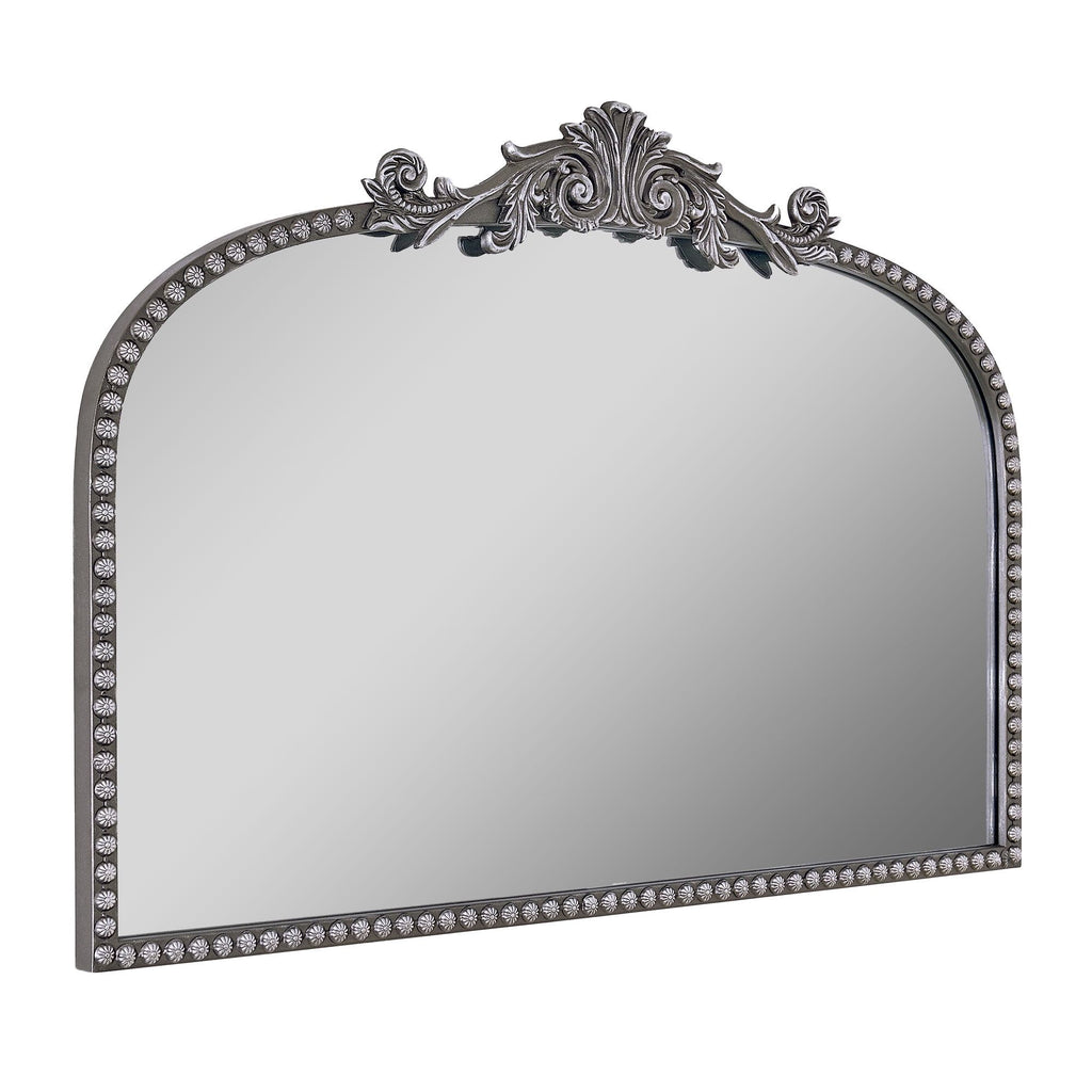 Filigree Arch Metal Mantle Mirror in Silver – Elegant Wall Decor