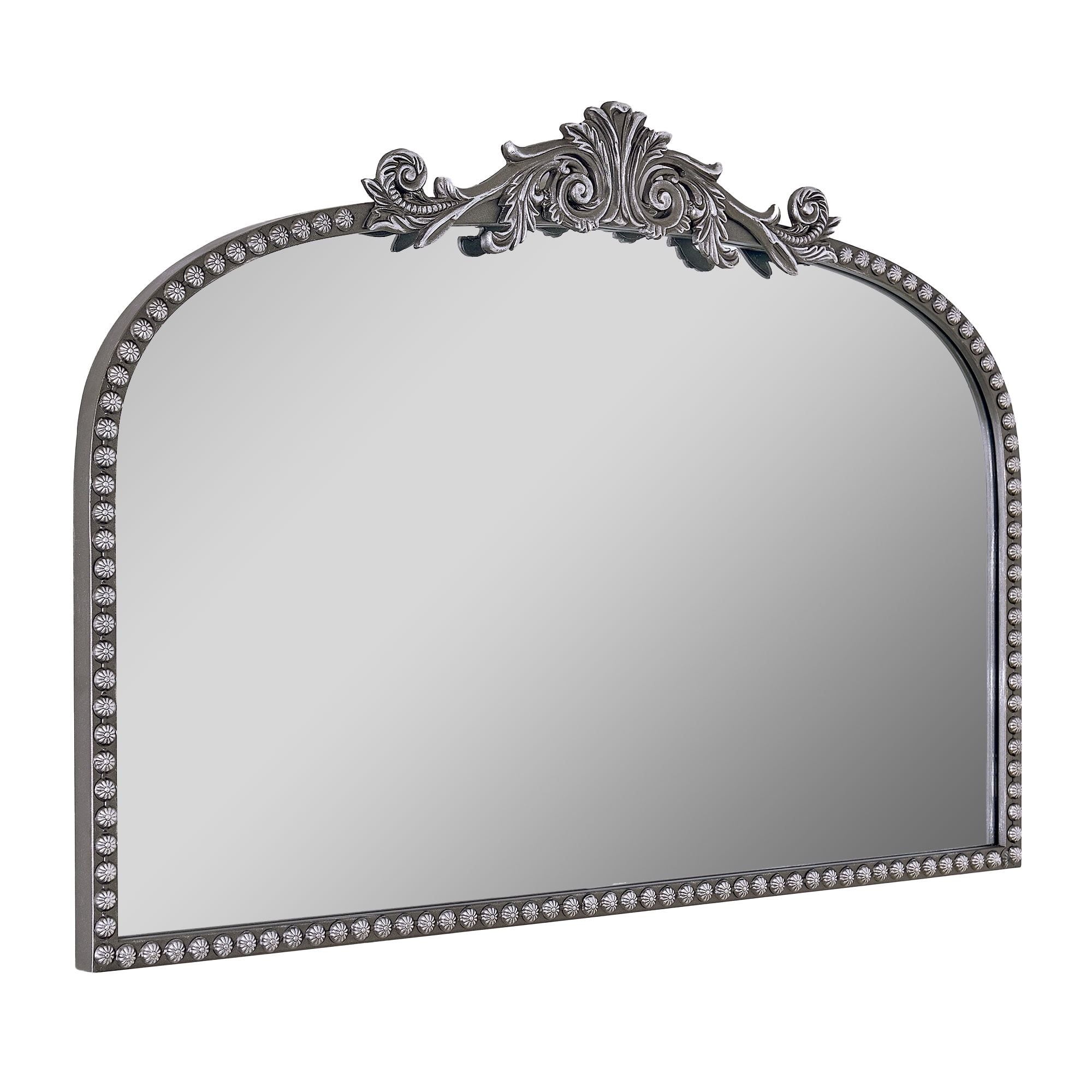 Filigree Arch Metal Mantle Mirror in Silver – Elegant Wall Decor