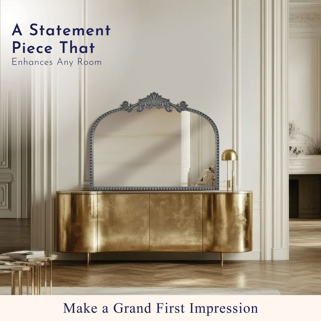 Filigree Arch Metal Mantle Mirror in Silver – Elegant Wall Decor