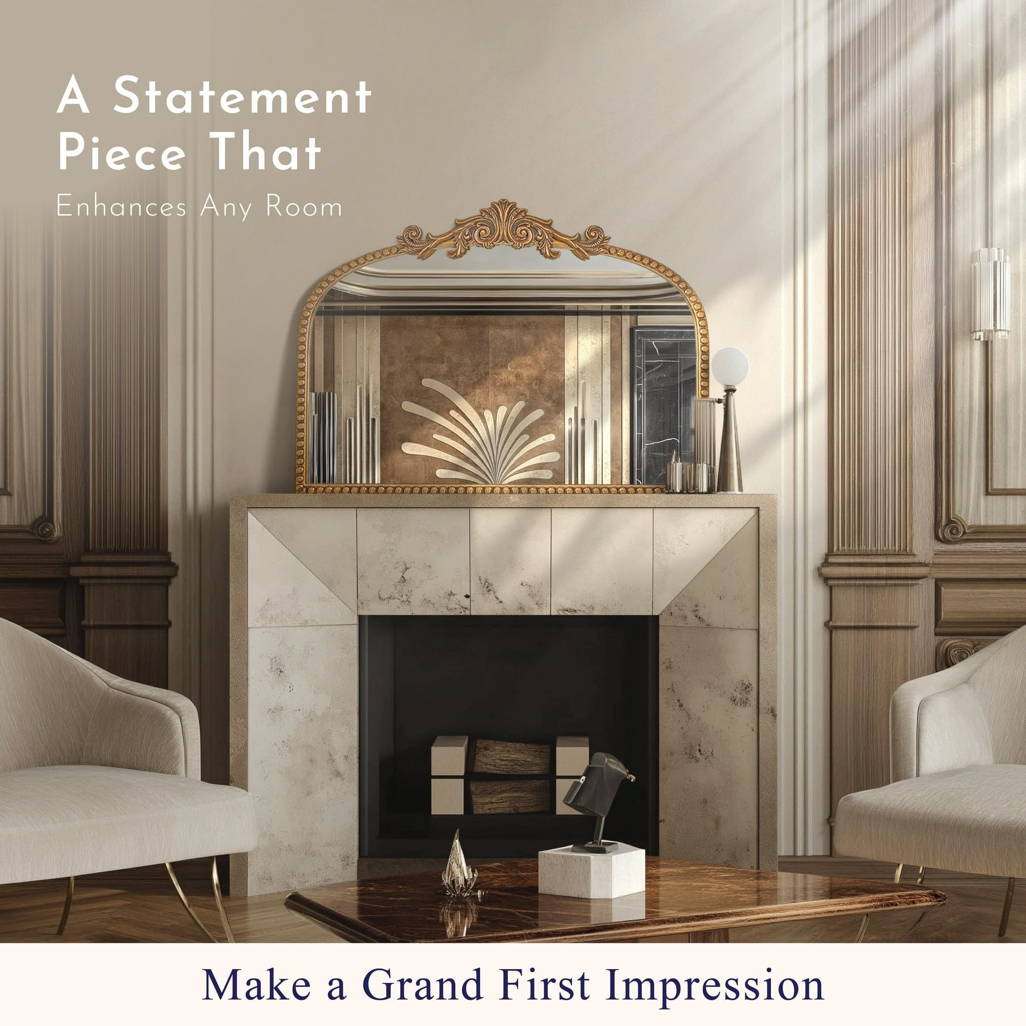 24" x 34" Gold Traditional Arch Decor Mirror - Classic Design & Elegant Accents