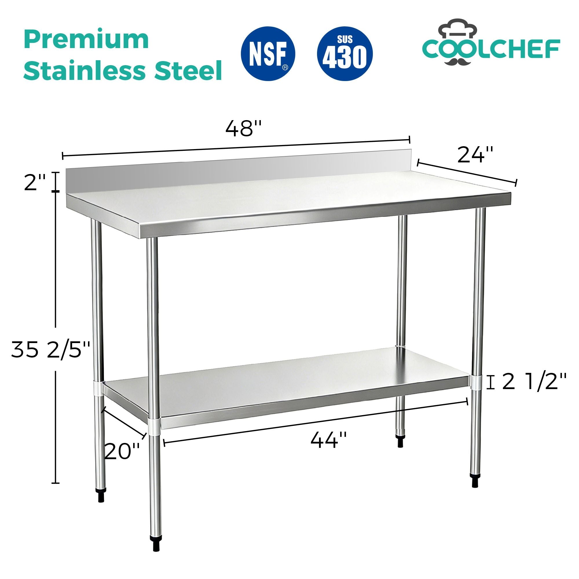 Commercial Work Table with Backsplash and Undershelf