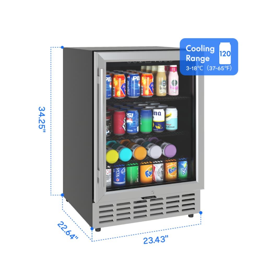 120-Can Beverage Refrigerator Cooler with LED Light & Touch Control