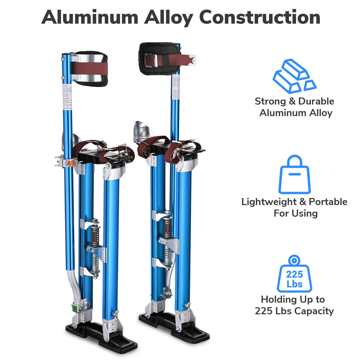 Adjustable Blue Drywall Stilts with Tool-Free Height Control