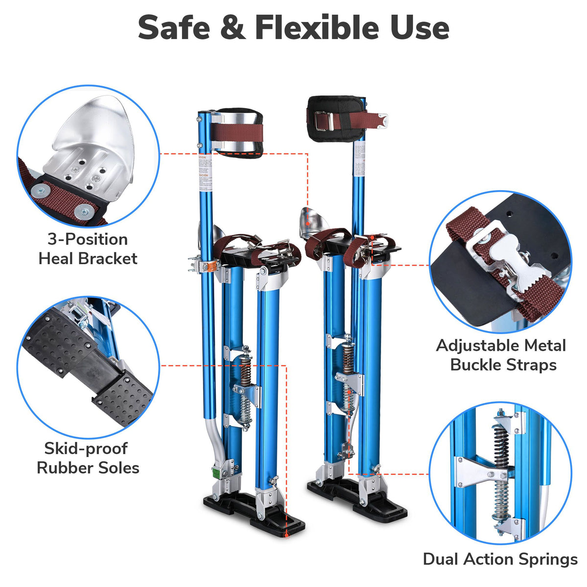 Adjustable Blue Drywall Stilts with Tool-Free Height Control