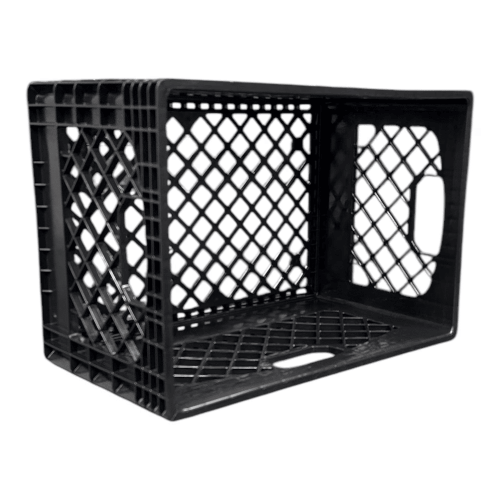 Stackable Black Milk Crates with Handles for Garage and Pantry