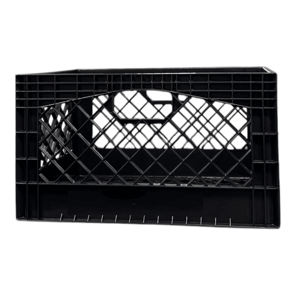 Stackable Black Milk Crates with Handles for Garage and Pantry