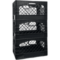 Stackable Black Milk Crates with Handles for Garage and Pantry
