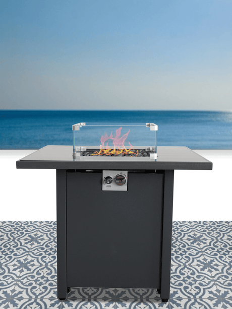Steel Outdoor Fire Pit Table with Lid and Push Button Ignition
