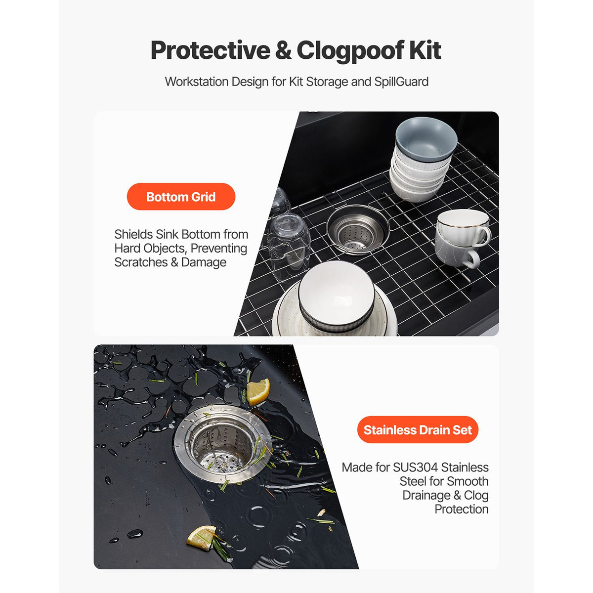 Kitchen Sink Workstation with Multi-Part Kit and Easy Installation