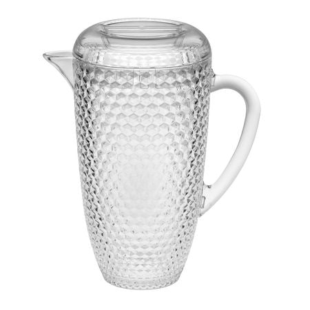 Diamond-Cut Clear Drink Pitcher with Lid and Spout