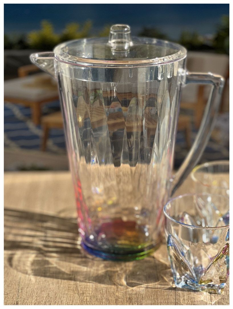 Rainbow Diamond-Cut Drink Pitcher with Lid and Spout