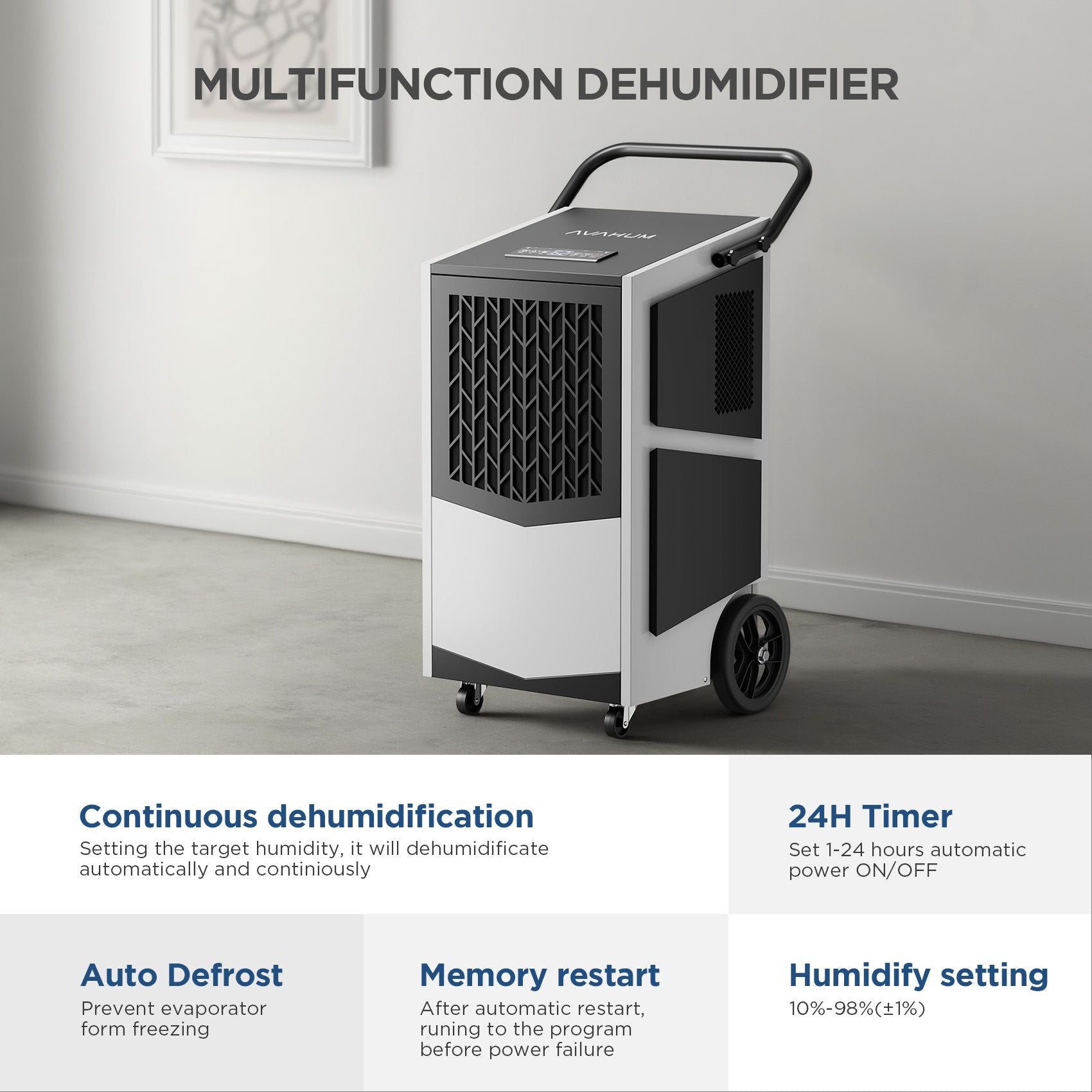 250 Pint Commercial Dehumidifier with Pump for Large Spaces