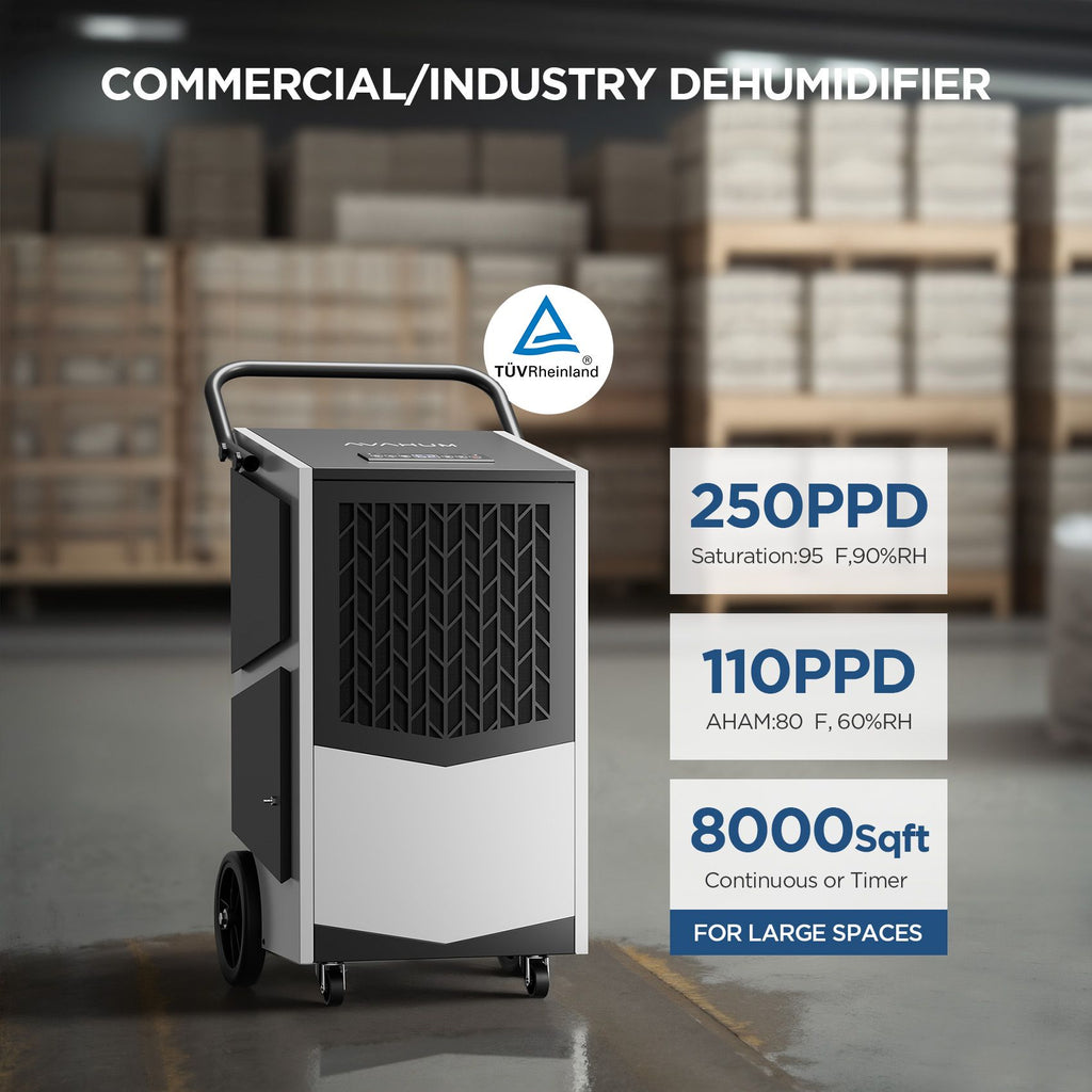 250 Pint Commercial Dehumidifier with Pump for Large Spaces