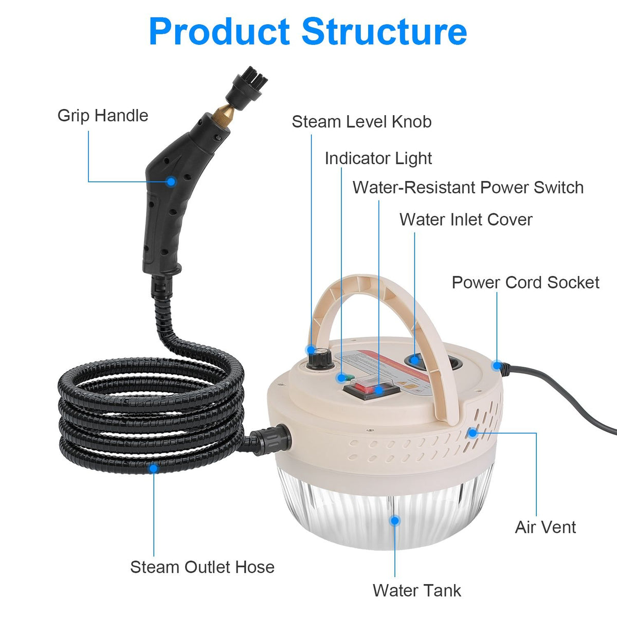 Adjustable Handheld Steam Cleaner with Accessory Set