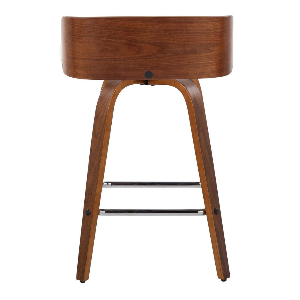 26" Mid-Century Modern Fixed-Height Counter Stool with Swivel in Walnut Wood and Charcoal Fabric wit