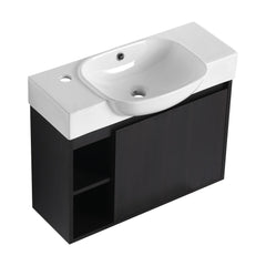 Dark Oak Floating Bathroom Vanity with White Sink
