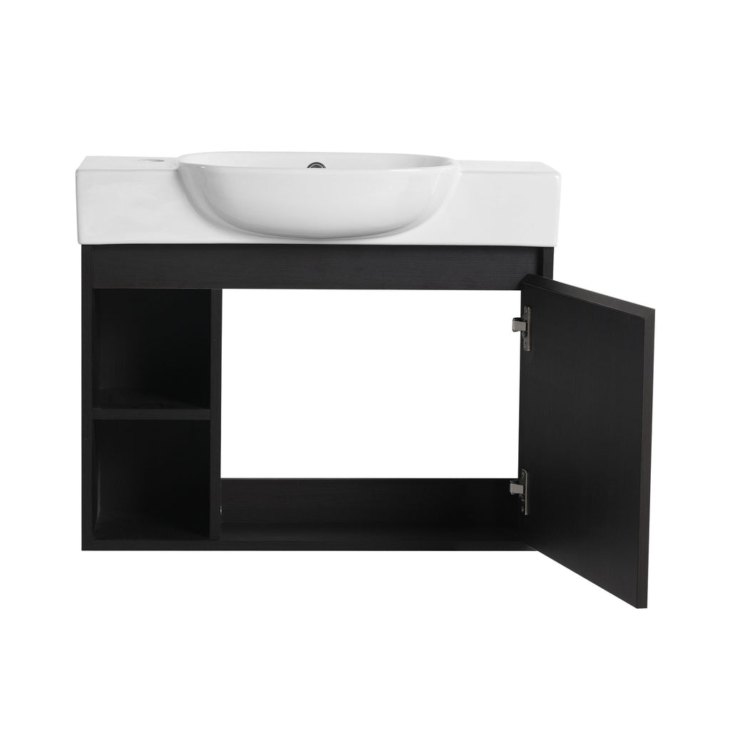 Dark Oak Floating Bathroom Vanity with White Sink