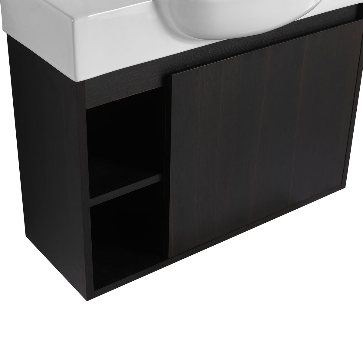 Dark Oak Floating Bathroom Vanity with White Sink