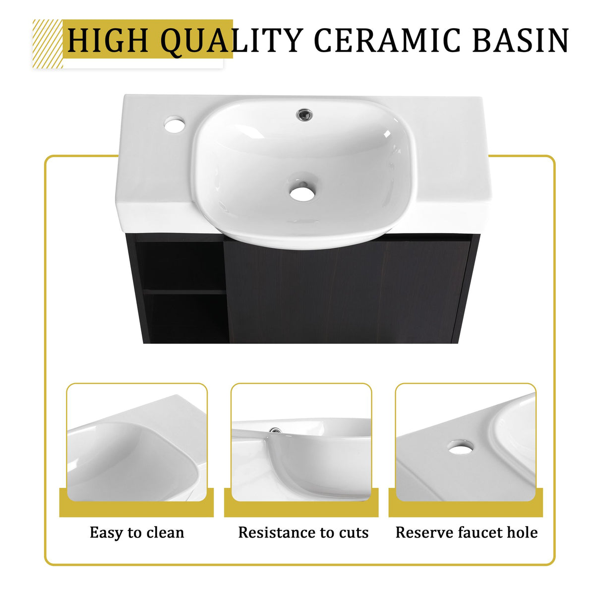 Dark Oak Floating Bathroom Vanity with White Sink