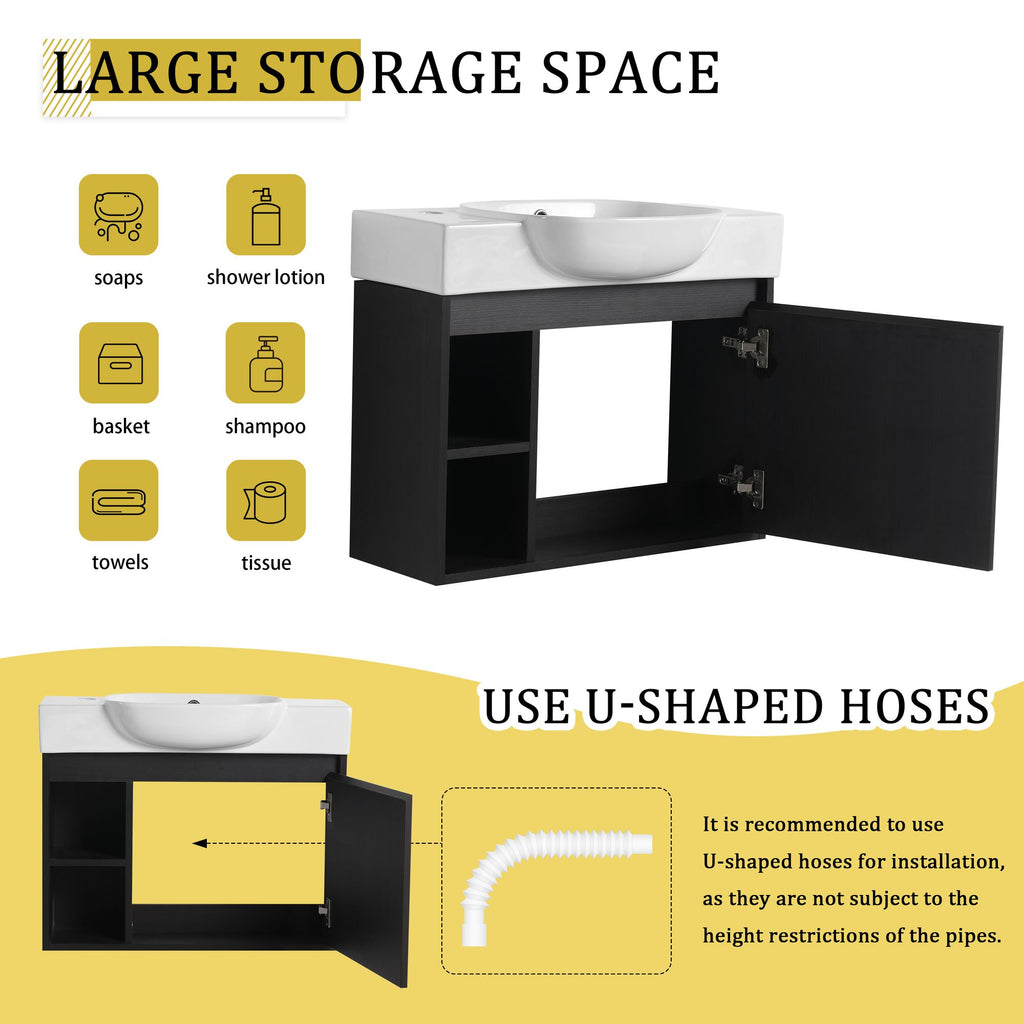Dark Oak Floating Bathroom Vanity with White Sink