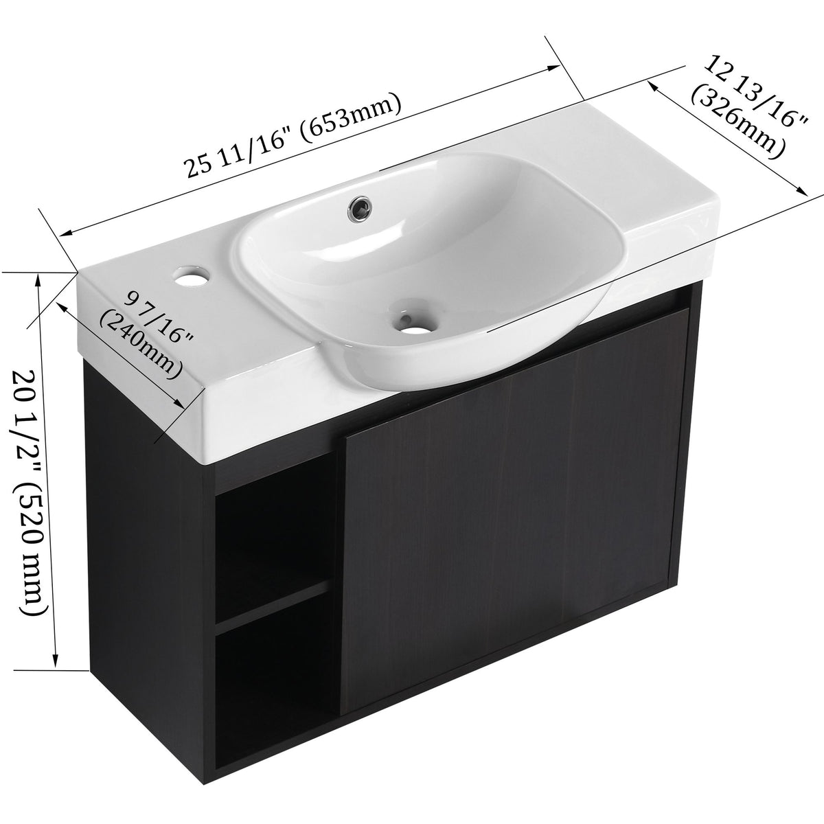 Dark Oak Floating Bathroom Vanity with White Sink