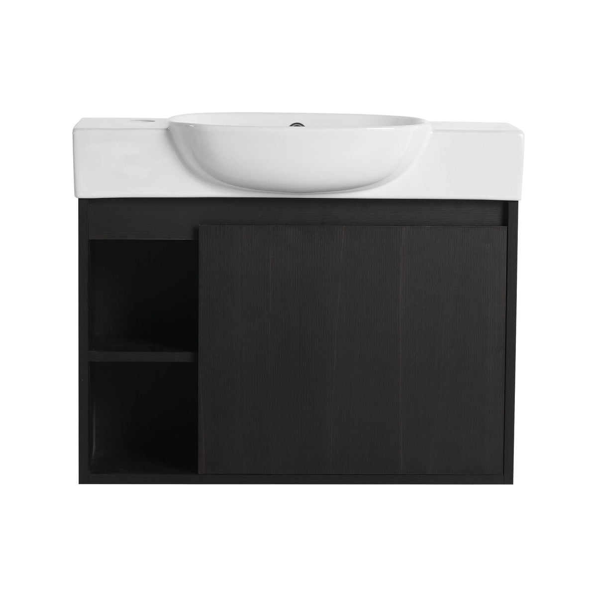 Dark Oak Floating Bathroom Vanity with White Sink