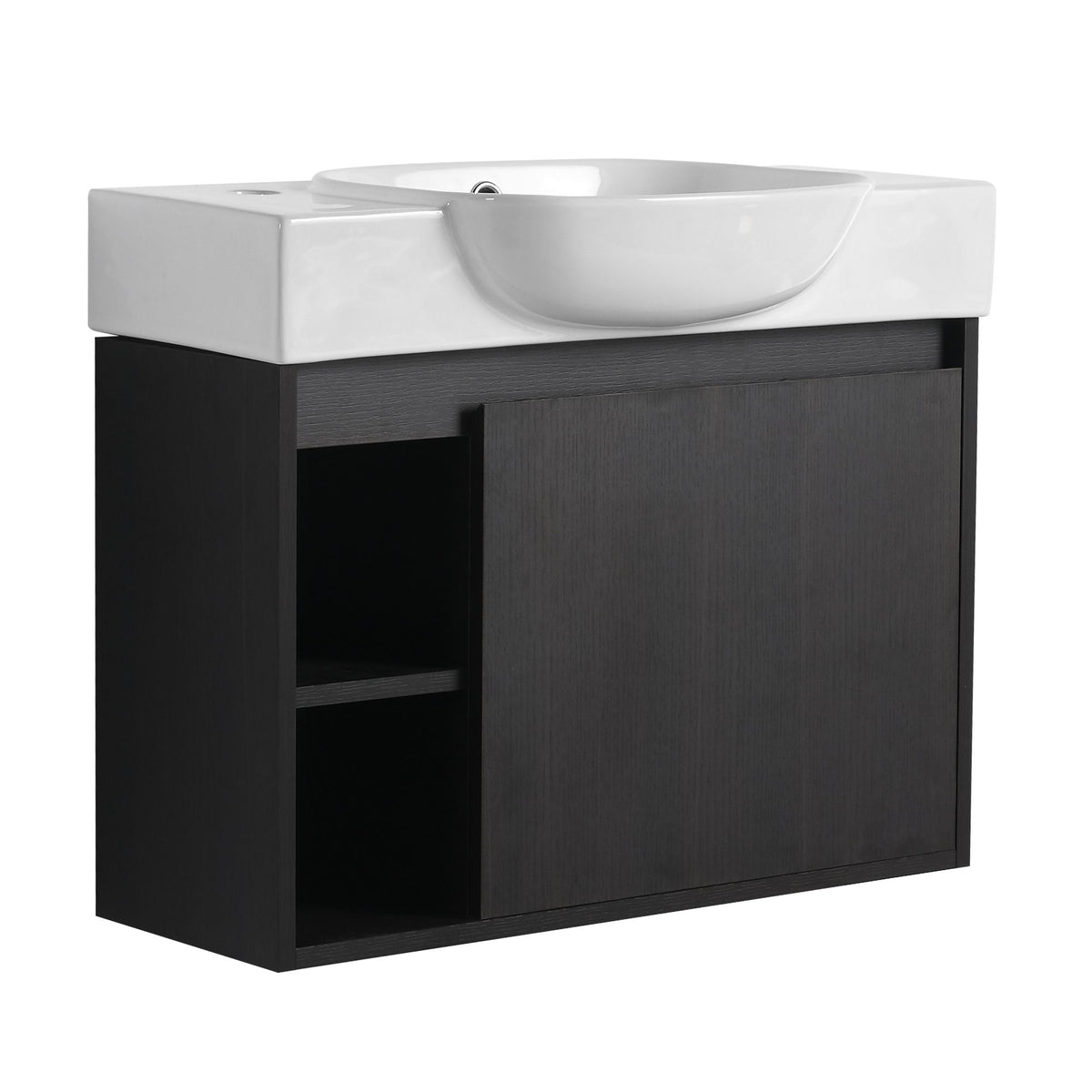 Dark Oak Floating Bathroom Vanity with White Sink
