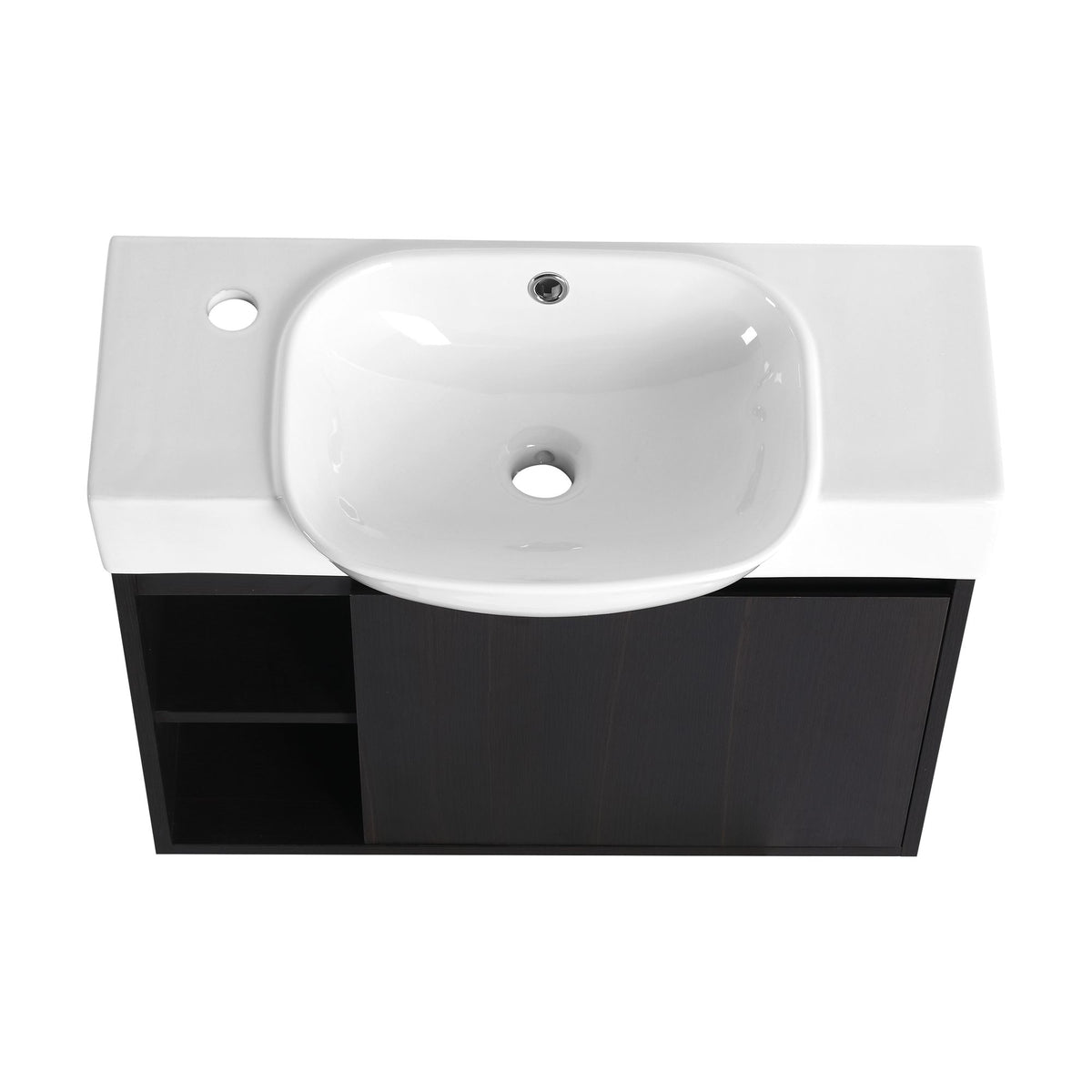 Dark Oak Floating Bathroom Vanity with White Sink