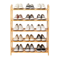 26.38*9.68* 5-Tier Portable Bamboo Shoe Rack, Natural Wood Color