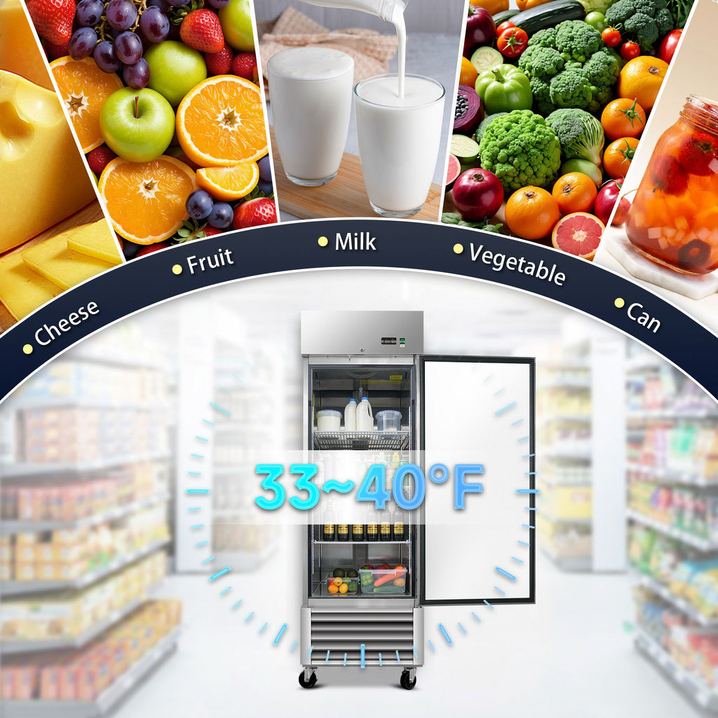 Commercial Reach-In Refrigerator with Self-Closing Door and Digital Controls
