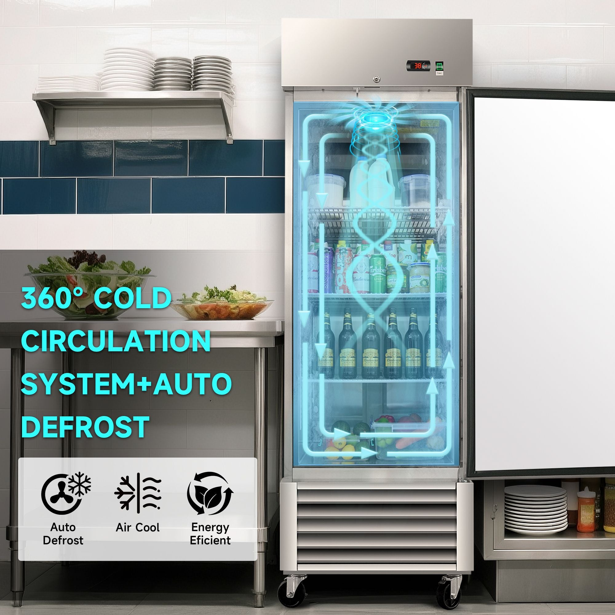 Commercial Reach-In Refrigerator with Self-Closing Door and Digital Controls