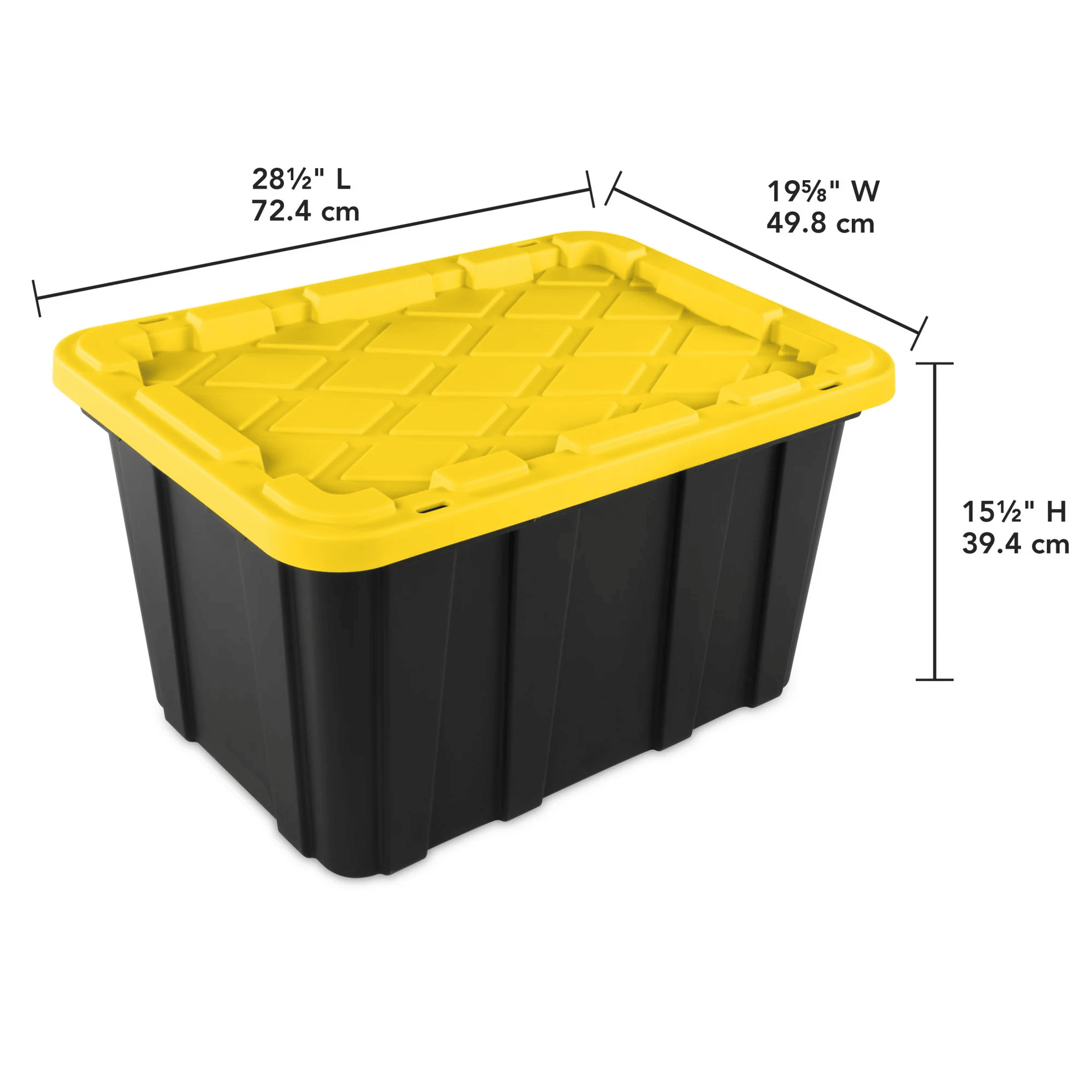 27 Gallon everyday Plastic Storage Tote with Snap-On Lid, Black and Yellow, 6 Pack