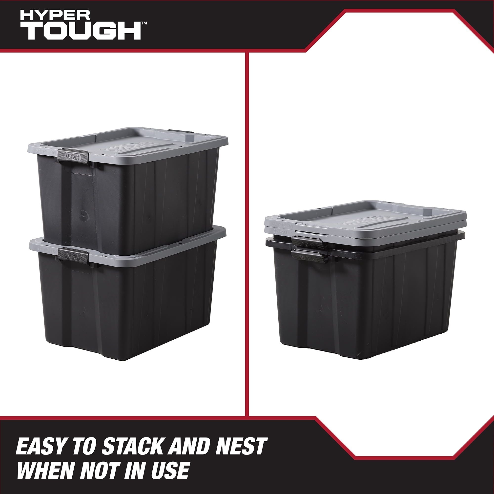 Large Latching Storage Bin with Lockable Lid – Black & Gray