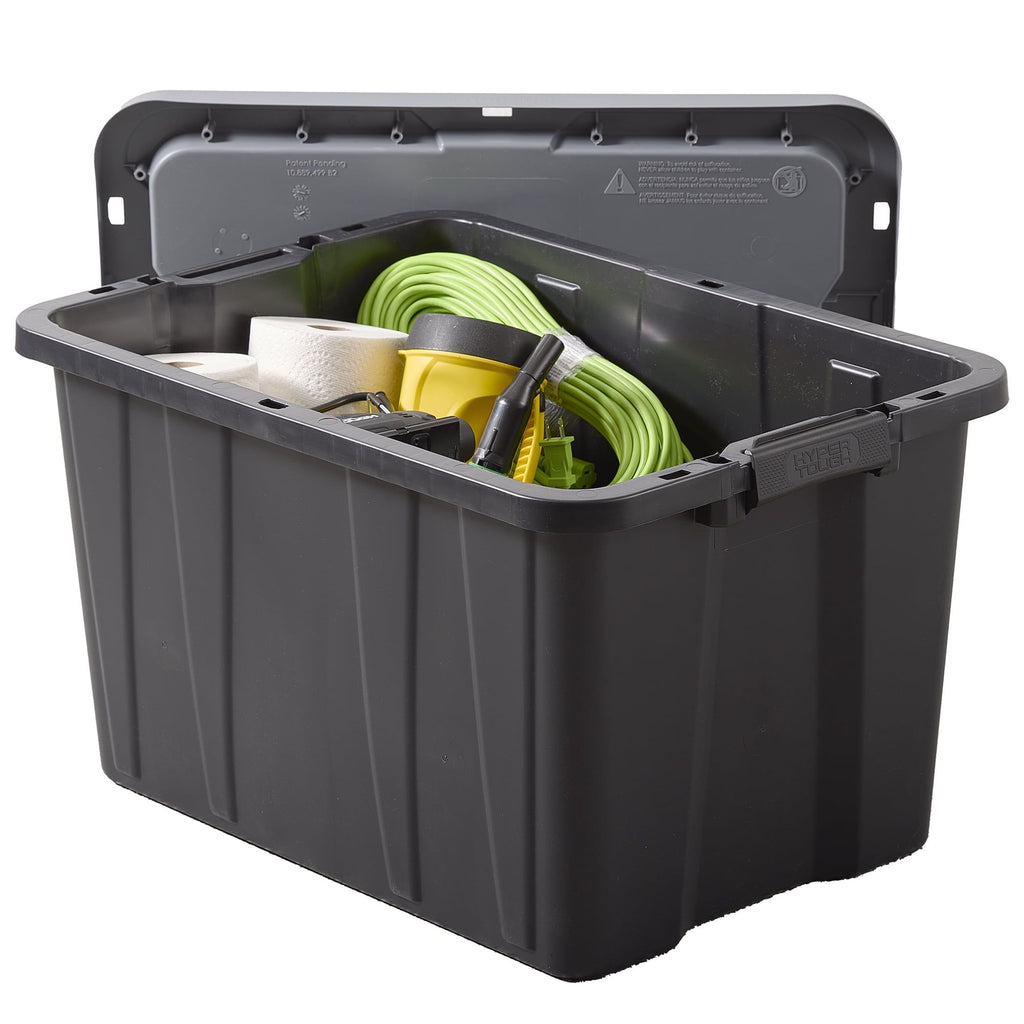 Large Latching Storage Bin with Lockable Lid – Black & Gray